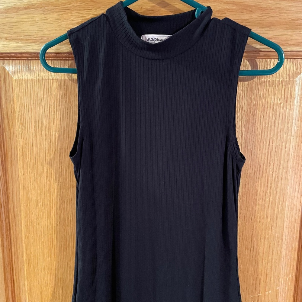 BCBG Black Sleeveless Tank Top with Mandarin Collar